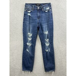 Judy Blue Jeans Womens Boyfriend Fit Size 1/25 Blue Destroyed Ripped Stretch